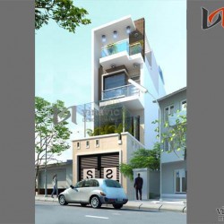 Mẫu nhà ống lệch tầng thiết kế đèn led và vật liệu kính ấn tượng NO1415