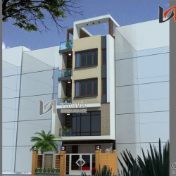 Mẫu nhà ống đẹp 5 tầng tô điểm hai màu nâu và trắng NO1434