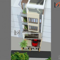 Mẫu nhà ống đẹp 5 tầng tô điểm hai màu nâu và trắng NO1434