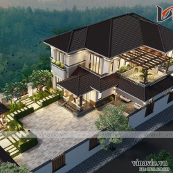 Nhà chữ L 250m2 phong cách hiện đại 2 tầng ở Thái Nguyên BT2003