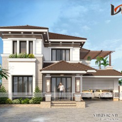 Nhà chữ L 250m2 phong cách hiện đại 2 tầng ở Thái Nguyên BT2003