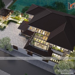 Nhà chữ L 250m2 phong cách hiện đại 2 tầng ở Thái Nguyên BT2003