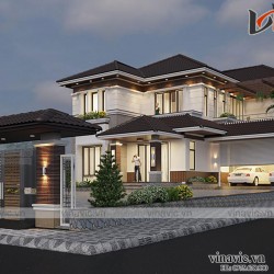 Nhà chữ L 250m2 phong cách hiện đại 2 tầng ở Thái Nguyên BT2003