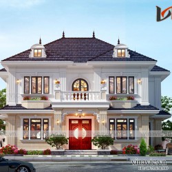 Biệt thự nhà vuông 2 tầng 160m2 tân cổ điển ở Bắc Ninh BT2004