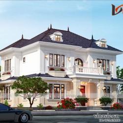 Biệt thự nhà vuông 2 tầng 160m2 tân cổ điển ở Bắc Ninh BT2004