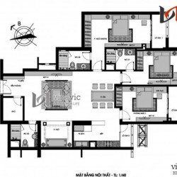 Nội thất chung cư 3 phòng ngủ 1 P.khách, bếp ăn NTC1405