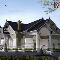 Thiết kế nhà vườn 1 tầng mái thái 3 phòng ngủ trên đất 19x12m BT1513