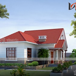 Phối cảnh nhà cấp 4 mái thái 3 phòng ngủ nông thôn đẹp BT1817