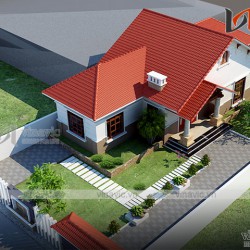 Phối cảnh nhà cấp 4 mái thái 3 phòng ngủ nông thôn đẹp BT1817