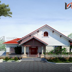 Phối cảnh nhà cấp 4 mái thái 3 phòng ngủ nông thôn đẹp BT1817