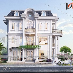 Phối cảnh thiết kế nhà đẹp kiểu dinh thự cổ điển 4 tầng BT1818