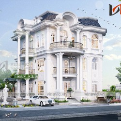 Phối cảnh thiết kế nhà đẹp kiểu dinh thự cổ điển 4 tầng BT1818