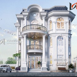 Phối cảnh thiết kế nhà đẹp kiểu dinh thự cổ điển 4 tầng BT1818