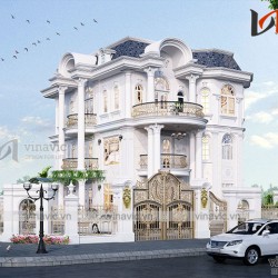 Phối cảnh thiết kế nhà đẹp kiểu dinh thự cổ điển 4 tầng BT1818