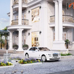Phối cảnh thiết kế nhà đẹp kiểu dinh thự cổ điển 4 tầng BT1818