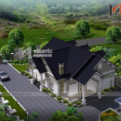 Thiết kế nhà vườn 1 tầng mái thái 3 phòng ngủ trên đất 19x12m BT1513