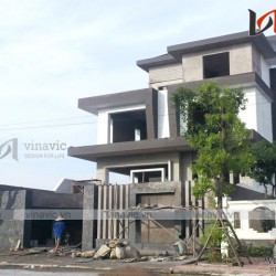 Hoàn thiện công trình biệt thự 3 tầng hình khối phá cách TCBT1683