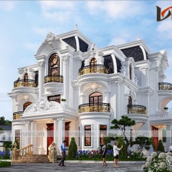 Thiết kế biệt thự tân cổ điển 3 tầng nguy nga bề thế ở Đô Lương- Nghệ An BT2029