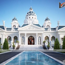 Thiết kế dinh thự 1 tầng phong cách cổ điển nguy nga bề thế LDDT1906