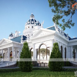Thiết kế dinh thự 1 tầng phong cách cổ điển nguy nga bề thế LDDT1906