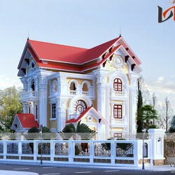 Thiết kế nhà 3 tầng 12x13m 150m2 mái thái 2 mặt tiền cổ điển BT1506