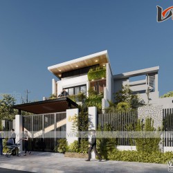 Mẫu nhà đẹp 2 tầng 120m2 mặt tiền 6m sâu 18m ở Bình Dương NO2001