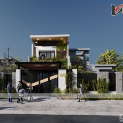 Mẫu nhà đẹp 2 tầng 120m2 mặt tiền 6m sâu 18m ở Bình Dương NO2001
