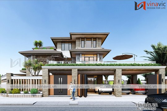 Biệt thự góc 3 tầng  2 mặt tiền hiện đại rộng 13m dài 16m có hồ bơi  BT2021