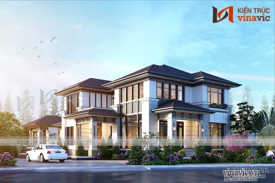 Mẫu nhà mái Nhật 2 tầng hiện đại kích thước 14x18m BT2019