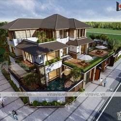 Biệt thự góc 3 tầng  2 mặt tiền hiện đại rộng 13m dài 16m có hồ bơi  BT2021
