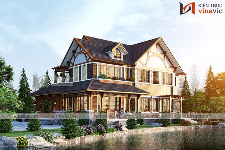Biệt thự nhà vườn 2 tầng hiện đại làm bằng gỗ conwood ở Hà Nội BT2103