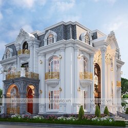 Mẫu thiết kế nhà tân cổ điển 2 tầng mặt tiền 12m ở Hưng Yên BT2113