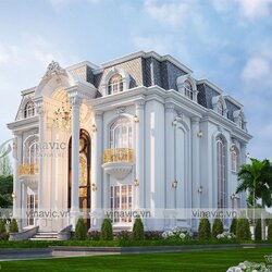 Mẫu thiết kế nhà tân cổ điển 2 tầng mặt tiền 12m ở Hưng Yên BT2113