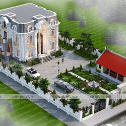 Mẫu thiết kế nhà tân cổ điển 2 tầng mặt tiền 12m ở Hưng Yên BT2113