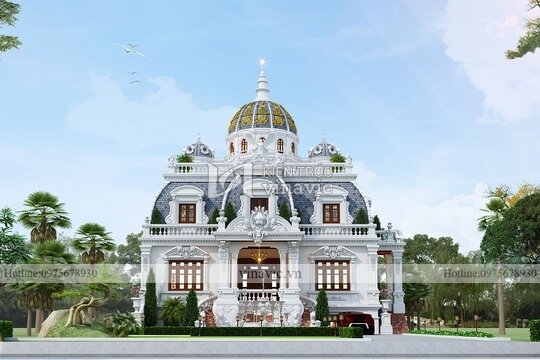 Thiết kế biệt thự vuông 2 tầng cổ điển ở Hòa Bình BT2124