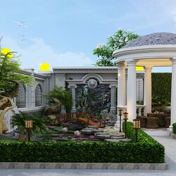 Thiết kế biệt thự vuông 2 tầng cổ điển ở Hòa Bình BT2124