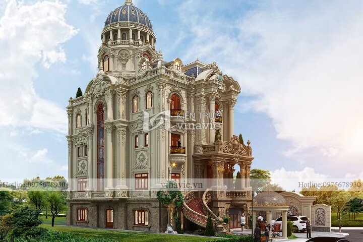 Mẫu nhà biệt thự lâu đài 4 tầng cổ điển LD2130