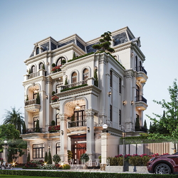 Thiết kế biệt thự phố tân cổ điển mái Mansard 4 tầng 140m2 (10x14m) BT2382