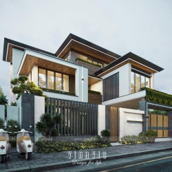 Mẫu nhà biệt thự mặt tiền 13m sâu 9m thiết kế 3 tầng hiện đại BT2398