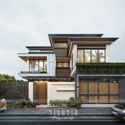 Mẫu nhà biệt thự mặt tiền 13m sâu 9m thiết kế 3 tầng hiện đại BT2398
