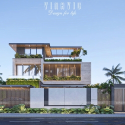 Thiết kế biệt thự 2 tầng 1 tum hiện đại 6 phòng ngủ 187m2 (17x11m) BT2399