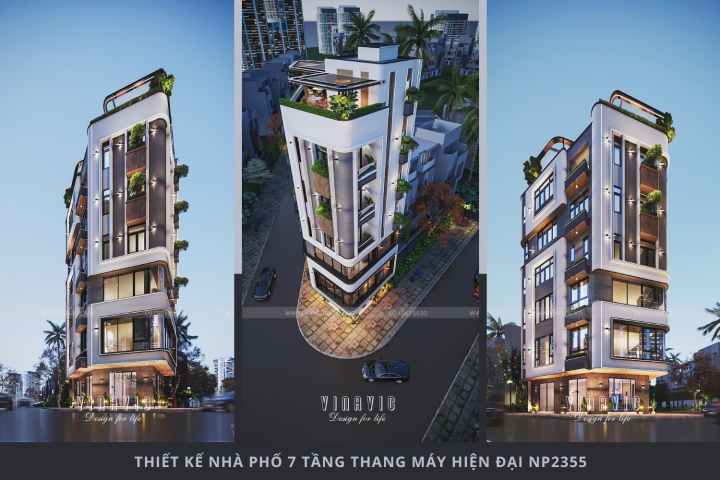 Thiết kế nhà phố 7 tầng thang máy hiện đại mặt tiền 7m x 10m NP2355