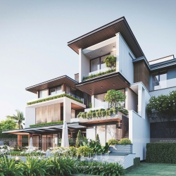 Thiết kế biệt thự 200m2 hiện đại 3 tầng 6 phòng ngủ (20mx10m) BT2404