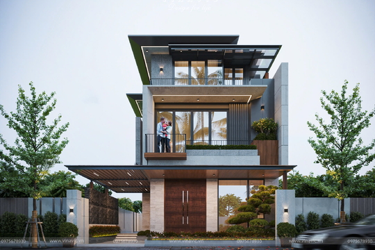 Biệt thự hiện đại 3 tầng mái nhật 150m2 6 phòng ngủ 10x15m BT2435