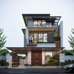 Biệt thự hiện đại 3 tầng mái nhật 150m2 6 phòng ngủ 10x15m BT2435