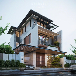 Biệt thự hiện đại 3 tầng mái nhật 150m2 6 phòng ngủ 10x15m BT2435