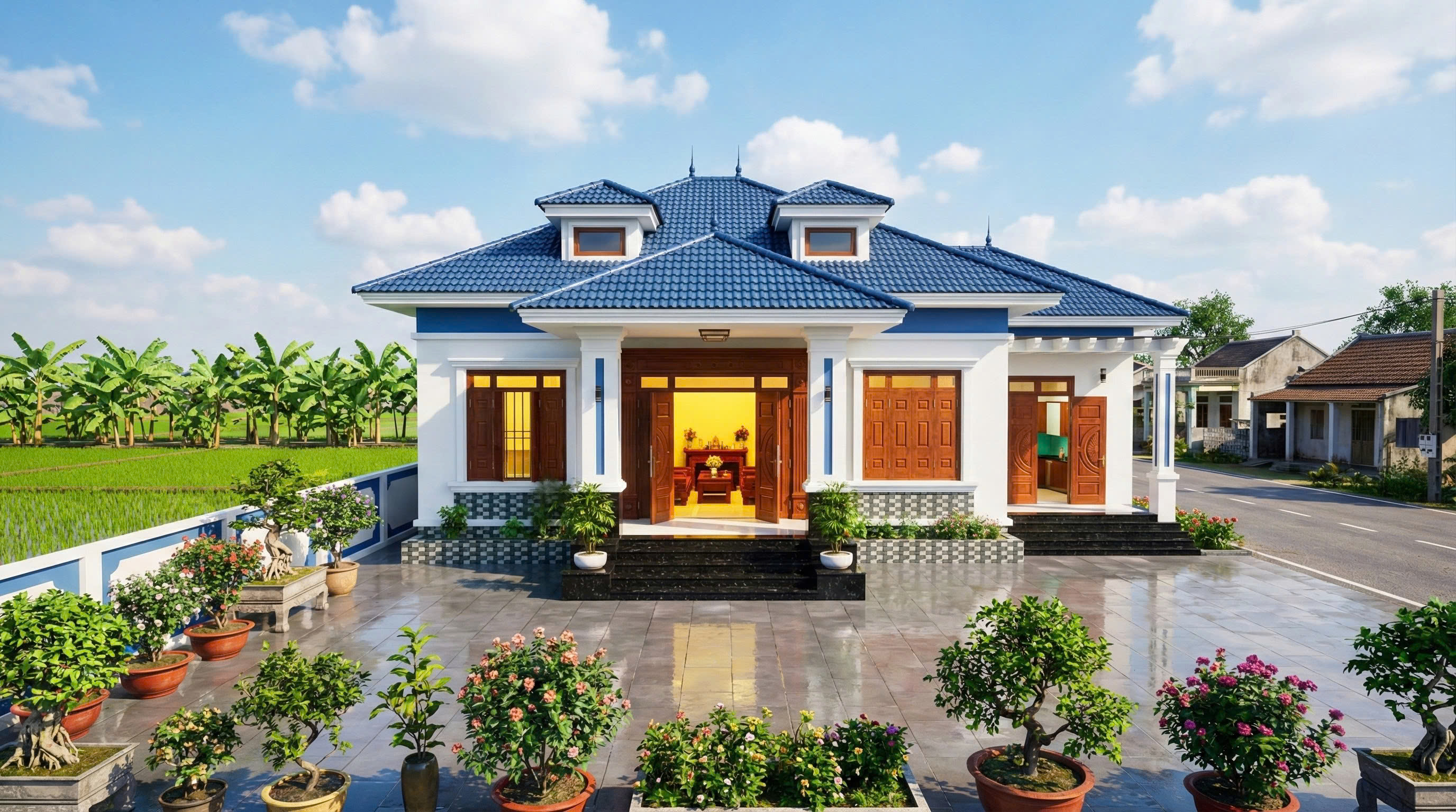 Mẫu nhà vườn mái nhật đẹp