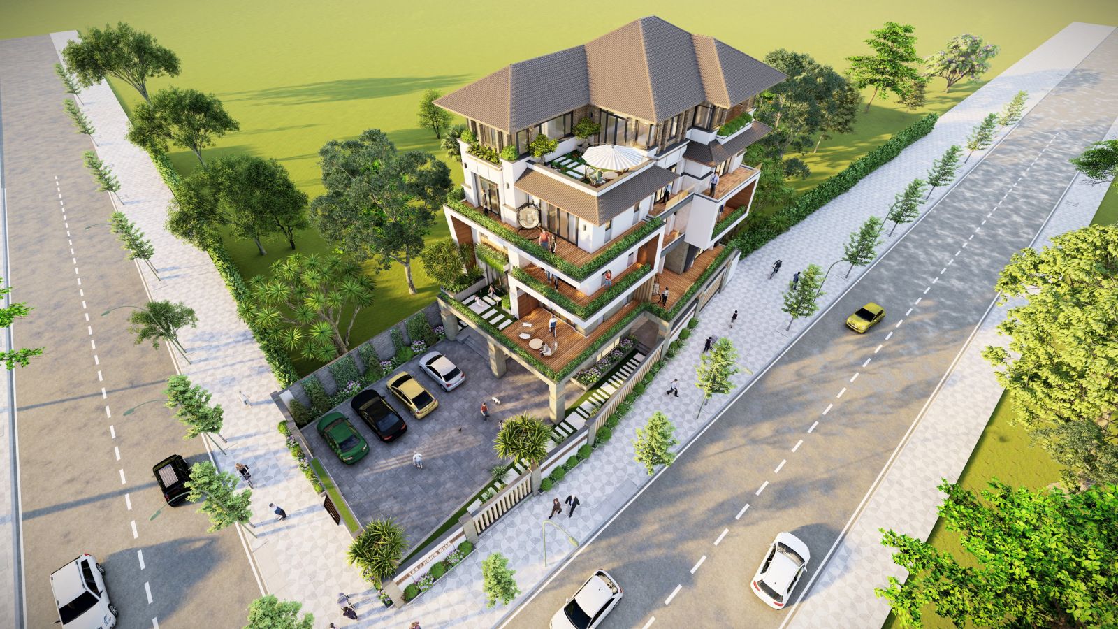 Nhà biệt thự 4 tầng 1 tum hiện đại 2 mặt tiền