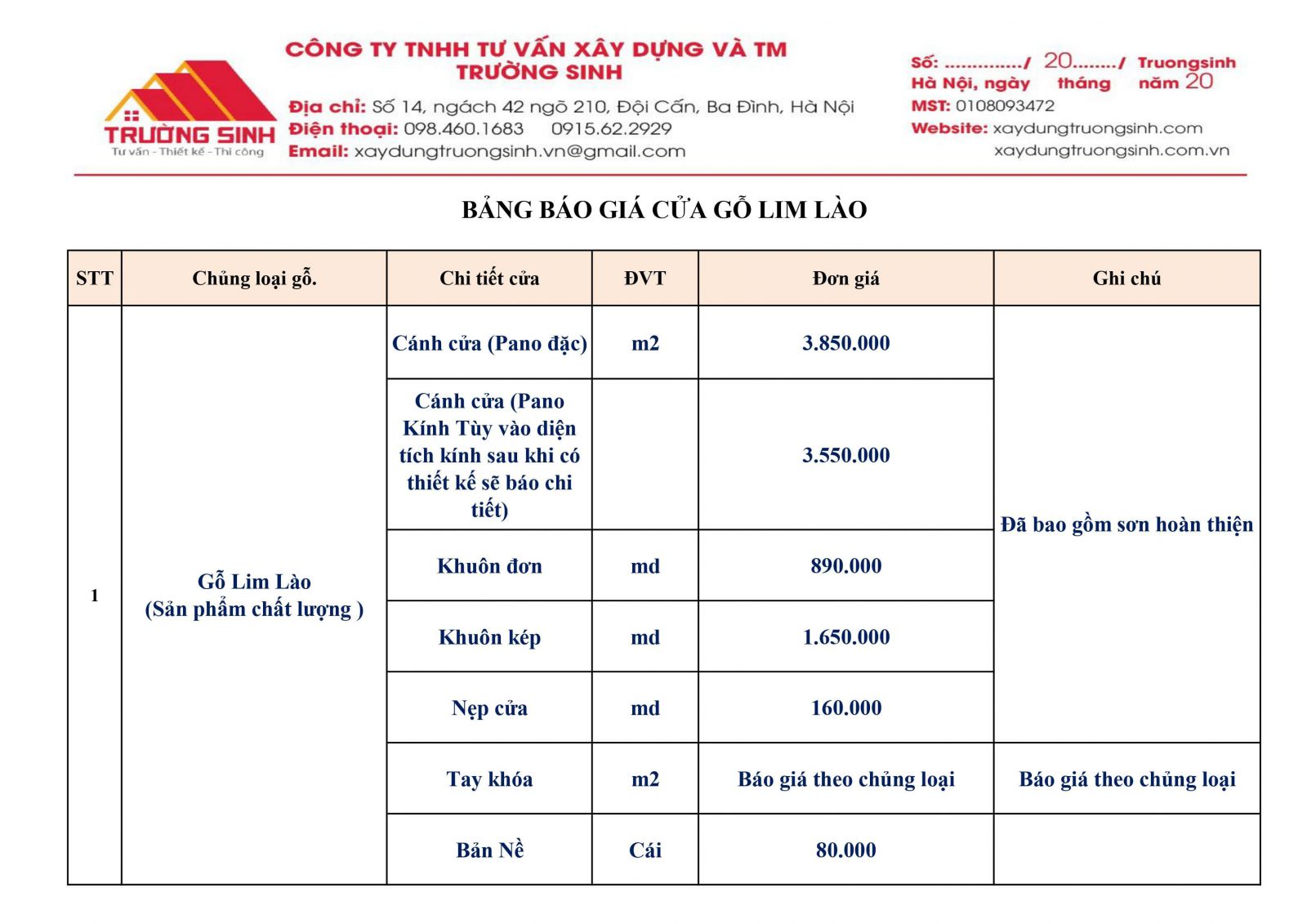Báo giá cửa gỗ Lim Lào
